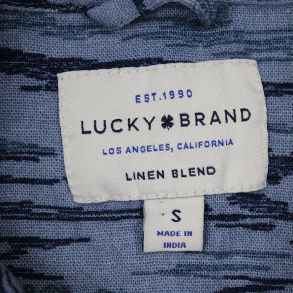 Lucky Brand AOP Camp Shirt Mens Small Blue Linen/Viscose Blend S/S Loop Collar - Picture 7 of 13